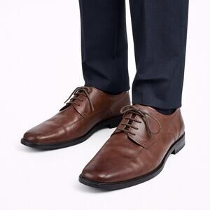 Ecco Square Front Leather Lace Up Dress Shoes Brown Men Size 46/ size 12